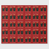 かわいい猫メリークリスマスライト赤パーソナライズされた色 ラッピングペーパー (フラット)