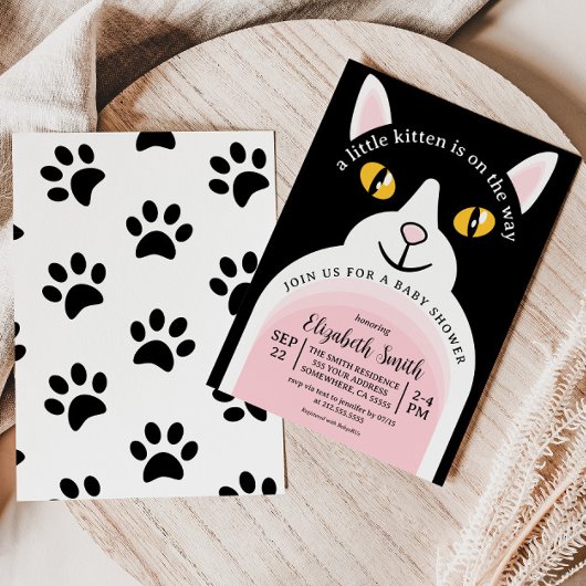 かわいい猫モダンアーチガーリー赤ちゃんシャワー 招待状