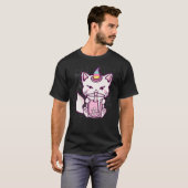 かわいい猫ユニコーンお茶を飲む Tシャツ (正面フル)
