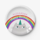 かわいい猫ユニコーン虹の誕生日 ペーパープレート (正面)