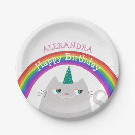 かわいい猫ユニコーン虹の誕生日 ペーパープレート