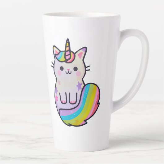 かわいい猫ユニコーン虹 カフェラテマグ (右)