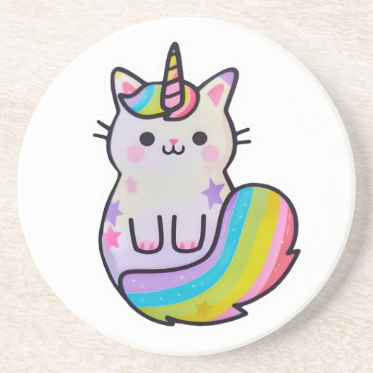 かわいい猫ユニコーン虹 コースター (正面)