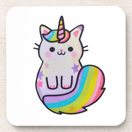 かわいい猫ユニコーン虹 コースター (正面)