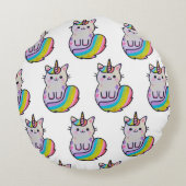 かわいい猫ユニコーン虹 ラウンドクッション (裏面)