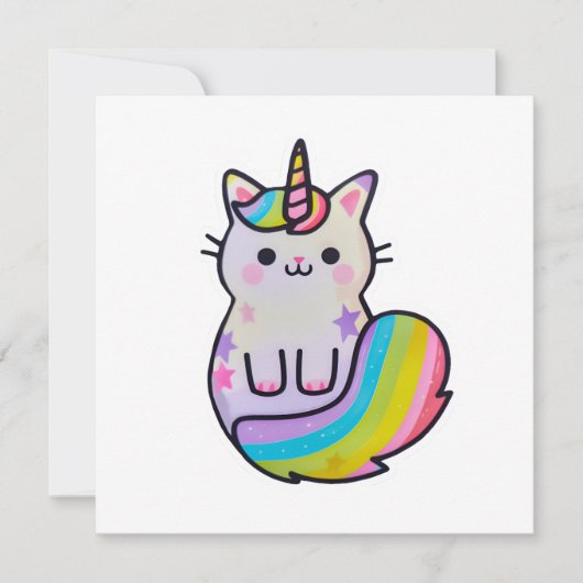 かわいい猫ユニコーン虹 招待状 (正面)