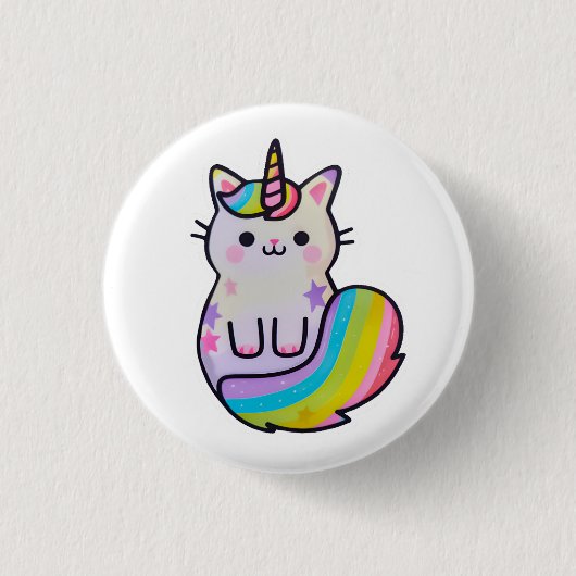 かわいい猫ユニコーン虹 缶バッジ (正面)