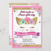 かわいい猫ユニコーン誕生日パーティーの招待状 招待状 (正面/裏面)