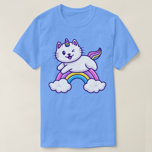 かわいい猫ユニコーン飛んでいる Tシャツ (デザイン正面)