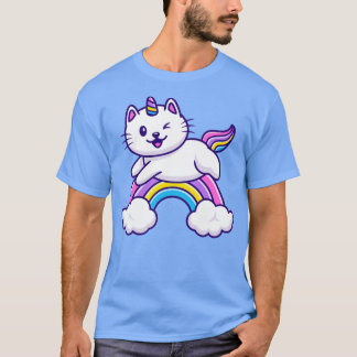 かわいい猫ユニコーン飛んでいる Tシャツ