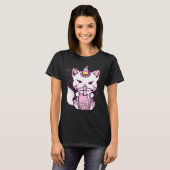 かわいい猫ユニコーン飲むバブルティーデザイン Tシャツ (正面フル)