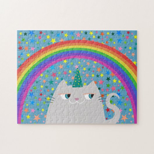 かわいい猫ユニコーン パズル 虹 星 ギフト (横)