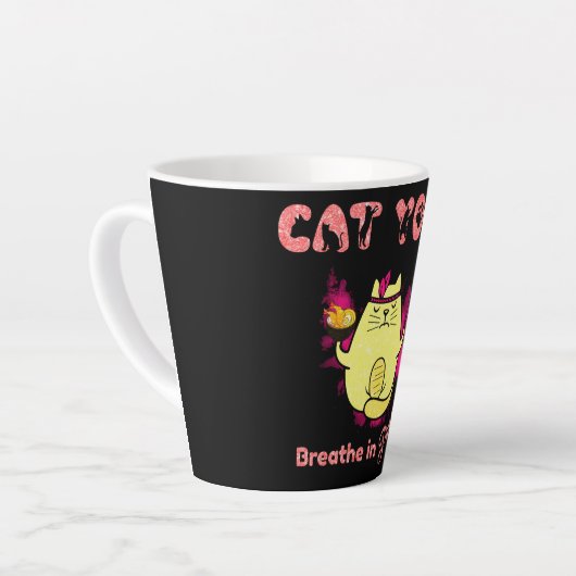 かわいい猫ヨガ「吸い込む、吸い出す」 カフェラテマグ (左アングル)