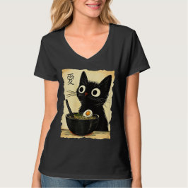 かわいい猫ラーメングラフィックTシャツ 日本のかわいいアニメ Tシャツ