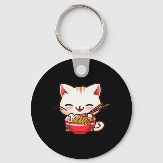 かわいい猫ラーメン日本の大好きおもしろい食アニメGi キーホルダー (正面)