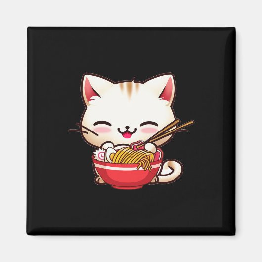かわいい猫ラーメン日本の大好きおもしろい食アニメGi マグネット (正面)