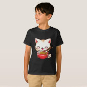 かわいい猫ラーメン日本の大好きおもしろい食アニメGi Tシャツ (正面フル)