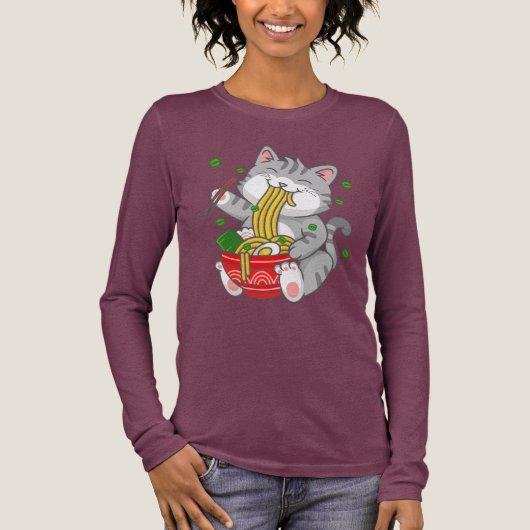 かわいい猫ラーメン面白いペット猫 トライブレンドＴシャツ (正面)