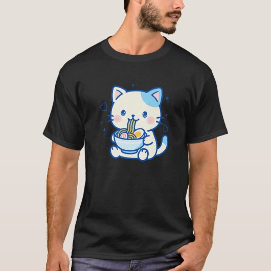 かわいい猫ラーメン 和風 かわいい 美容 アニメ 女子 Tシャツ (正面)