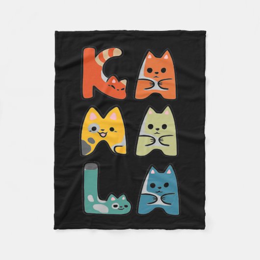 かわいい猫レタリング 前向き フリースブランケット (正面)