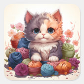 かわいい猫ヴィンテージシール スクエアシール (正面)