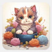 かわいい猫ヴィンテージシール スクエアシール (正面)