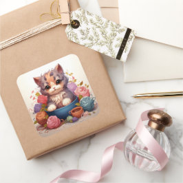 かわいい猫ヴィンテージシール スクエアシール