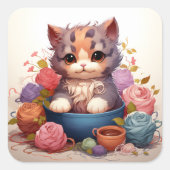 かわいい猫ヴィンテージシール スクエアシール (正面)