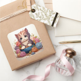 かわいい猫ヴィンテージシール スクエアシール