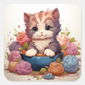 かわいい猫ヴィンテージシール スクエアシール (正面)