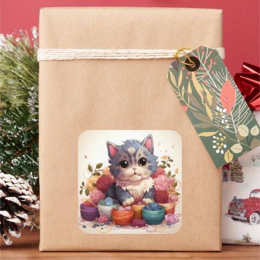 かわいい猫ヴィンテージシール スクエアシール (クリスマス)