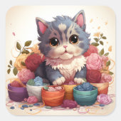 かわいい猫ヴィンテージシール スクエアシール (正面)