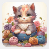 かわいい猫ヴィンテージシール スクエアシール (正面)
