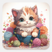 かわいい猫ヴィンテージシール スクエアシール (正面)