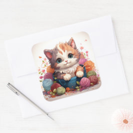 かわいい猫ヴィンテージシール スクエアシール