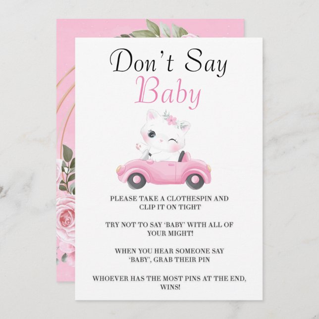 かわいい猫ヴィンテージピンクの車はベビーカードを言わない (正面/裏面)