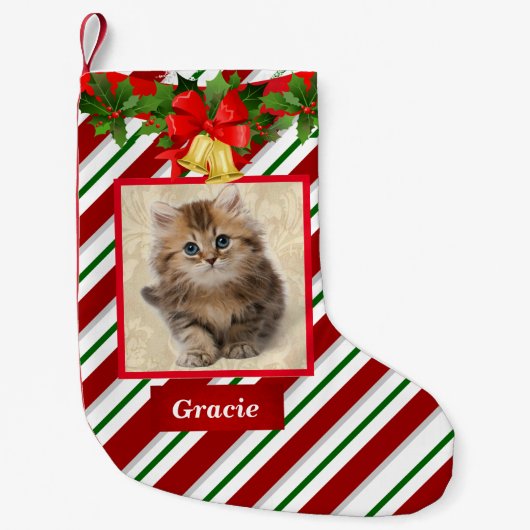かわいい猫写真クリスマスストッキング名 スモールクリスマスストッキング (正面)