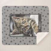 かわいい猫写真名銀灰色の足跡 シェルパブランケット (正面(横))