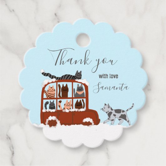 かわいい猫冬の雪片誕生日ベビーギフト フェイバータグ (正面)