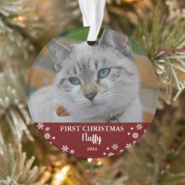 かわいい猫初めてのクリスマス雪片フォトオーナメント オーナメント
