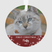 かわいい猫初めてのクリスマス雪片フォトオーナメント オーナメント (裏面)