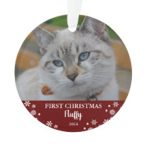 かわいい猫初めてのクリスマス雪片フォトオーナメント