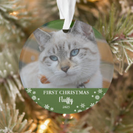 かわいい猫初めてのクリスマス雪片フォトオーナメント オーナメント