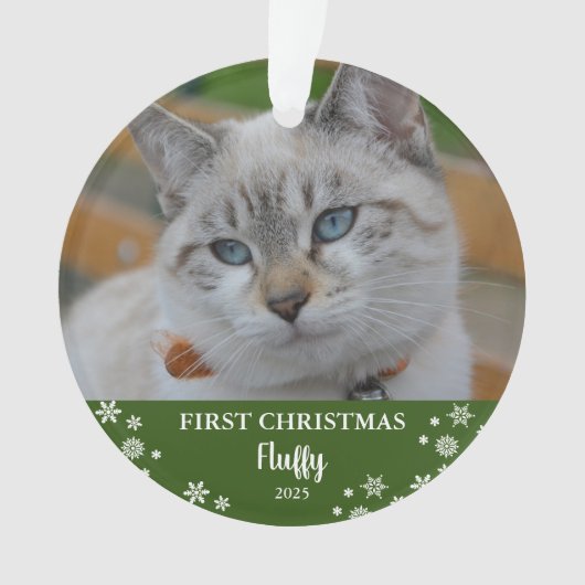 かわいい猫初めてのクリスマス雪片フォトオーナメント オーナメント (正面)