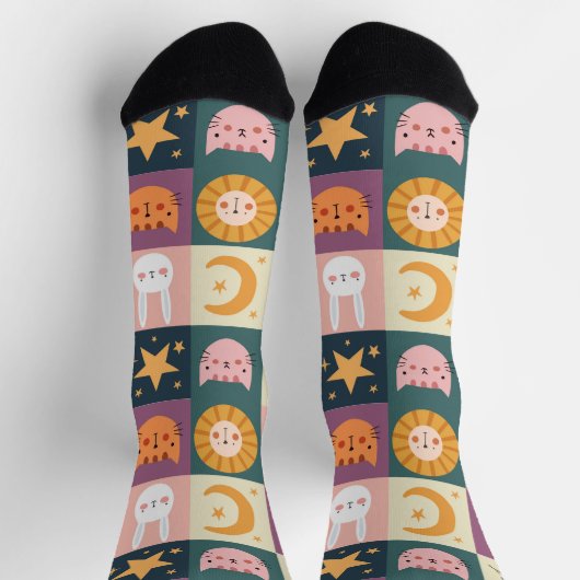 かわいい猫動物のパトワーク ソックス (上部)