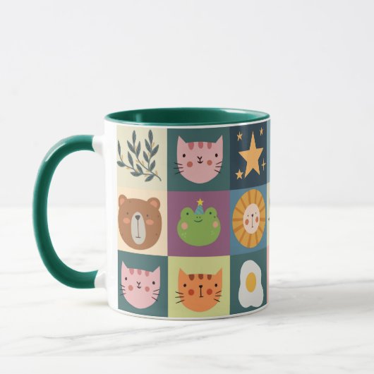 かわいい猫動物のパトワーク マグカップ (左)