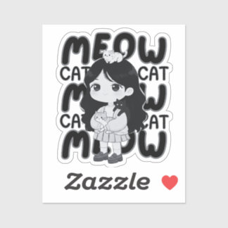 かわいい猫好きのちび女子イラスト シール