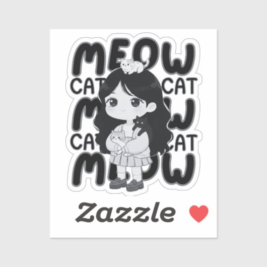 かわいい猫好きのちび女子イラスト シール (シート)