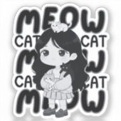かわいい猫好きのちび女子イラスト シール (正面)