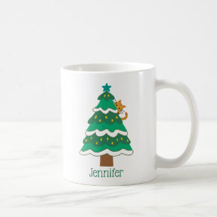 かわいい猫好きのクリスマスツリーパーソナライズされた コーヒーマグカップ